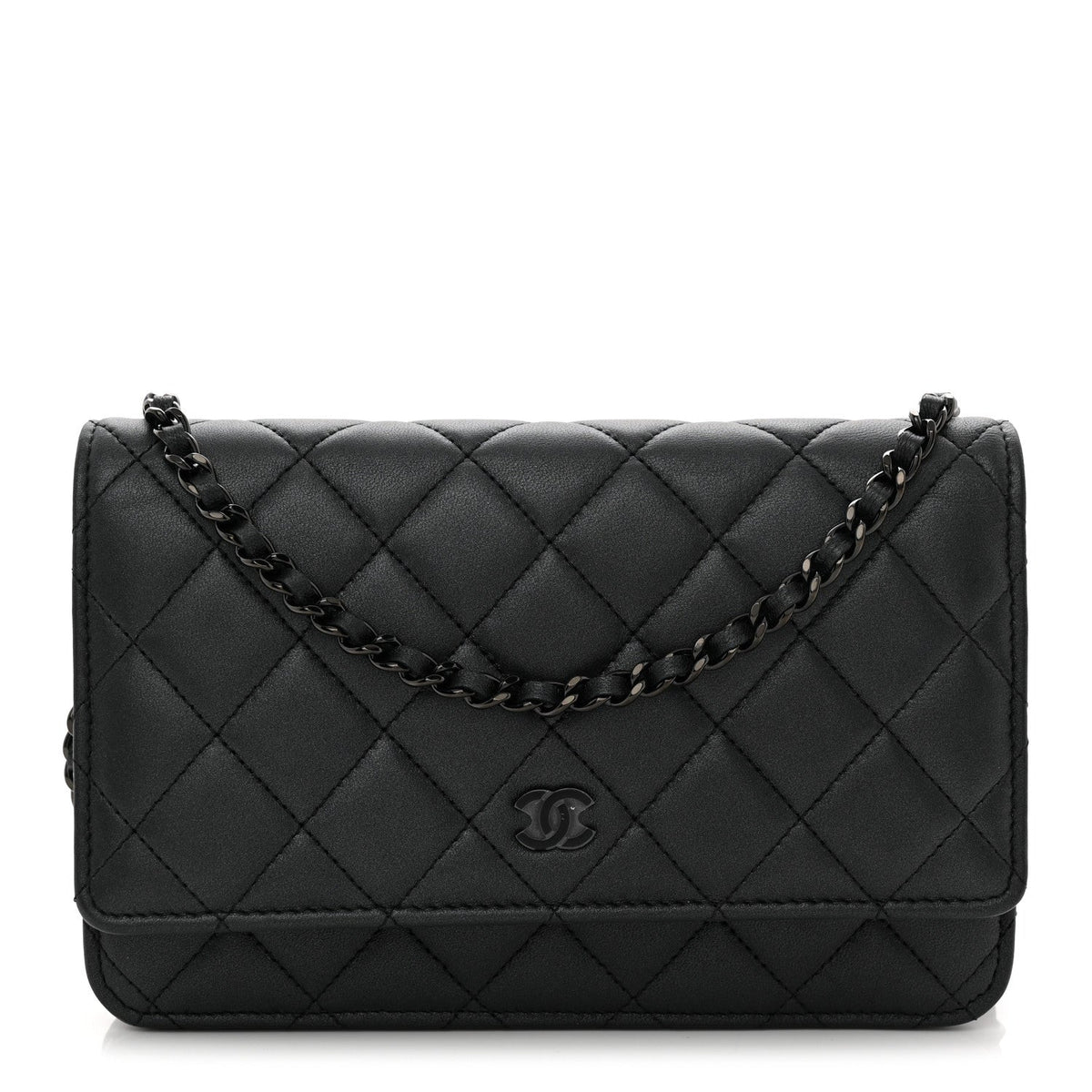 Pearly Lambskin Quilted Wallet On Chain WOC So Black wholesalehk.shop