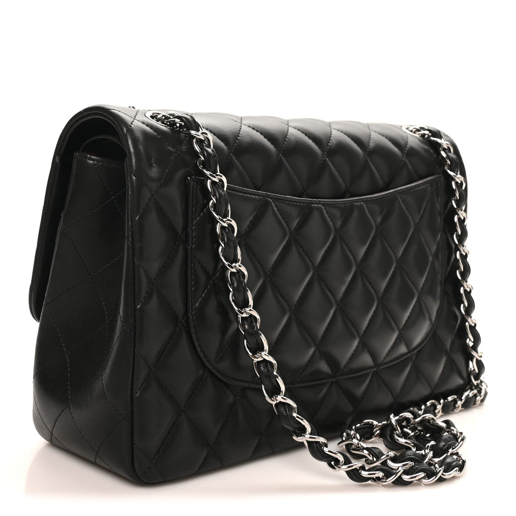 Lambskin Quilted Jumbo Double Flap Black wholesalehk.shop