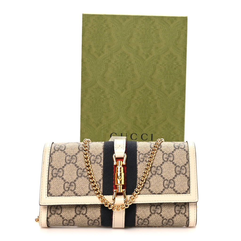 GG Supreme Monogram Textured Calfskin Web Jackie 1961 Chain Wallet Beige Ebony Mystic White £¨ Direct shipment via from wholesalehk.shop