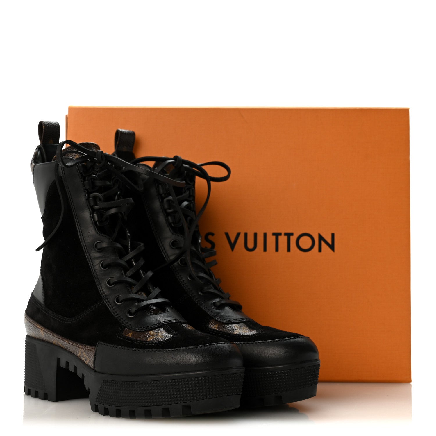 Suede Calfskin Monogram Laureate Platform Desert Boots 36.5 Black £¨ Direct shipment via from wholesalehk.shop