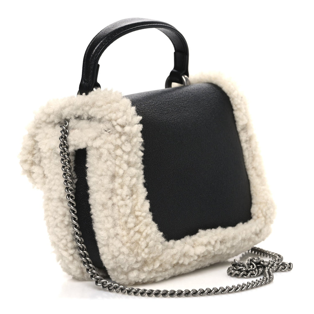 Sakai Be Green Calfskin Shearling Mini Dionysus Top Handle Bag Black wholesalehk.shop