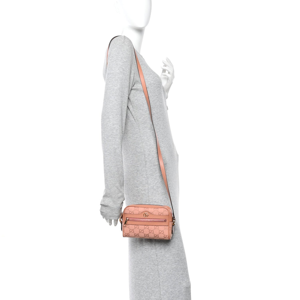 Monogram Textured Dollar Calfskin Mini Ophidia Shoulder Bag Cloche Rose Pink wholesalehk.shop