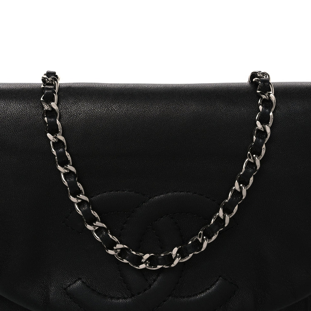 Lambskin Half Moon Wallet On Chain WOC Black wholesalehk.shop