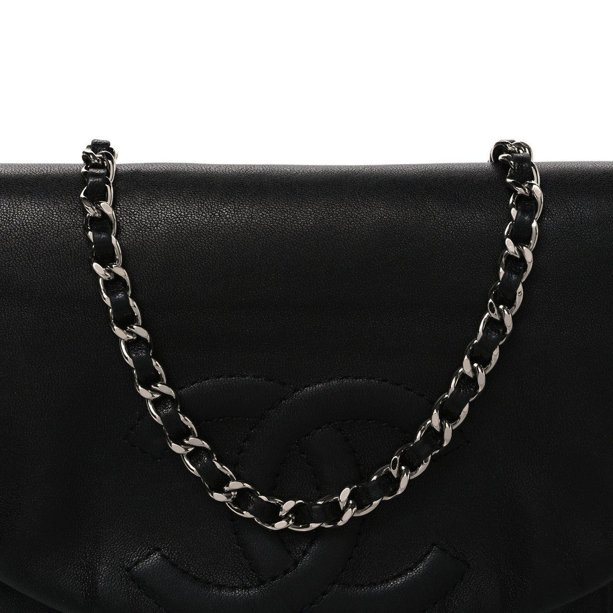 Lambskin Half Moon Wallet On Chain WOC Black wholesalehk.shop