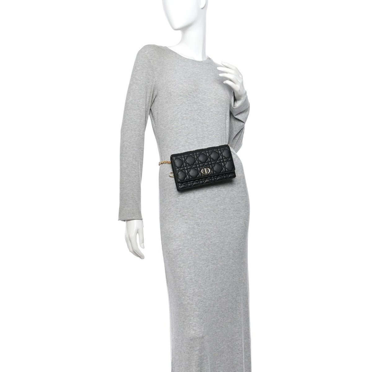 Supple Calfskin Caro Pouch with Chain Black wholesalehk.shop