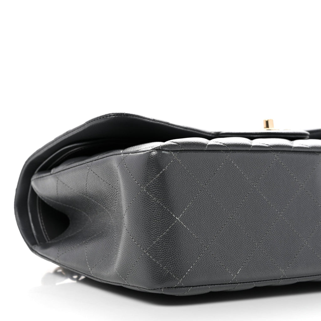 Caviar Quilted Jumbo Double Flap Dark Grey wholesalehk.shop