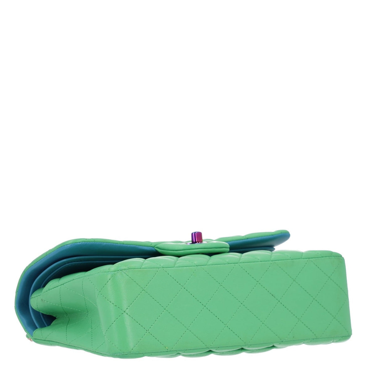 Lambskin Quilted Small Double Flap Green Blue wholesalehk.shop