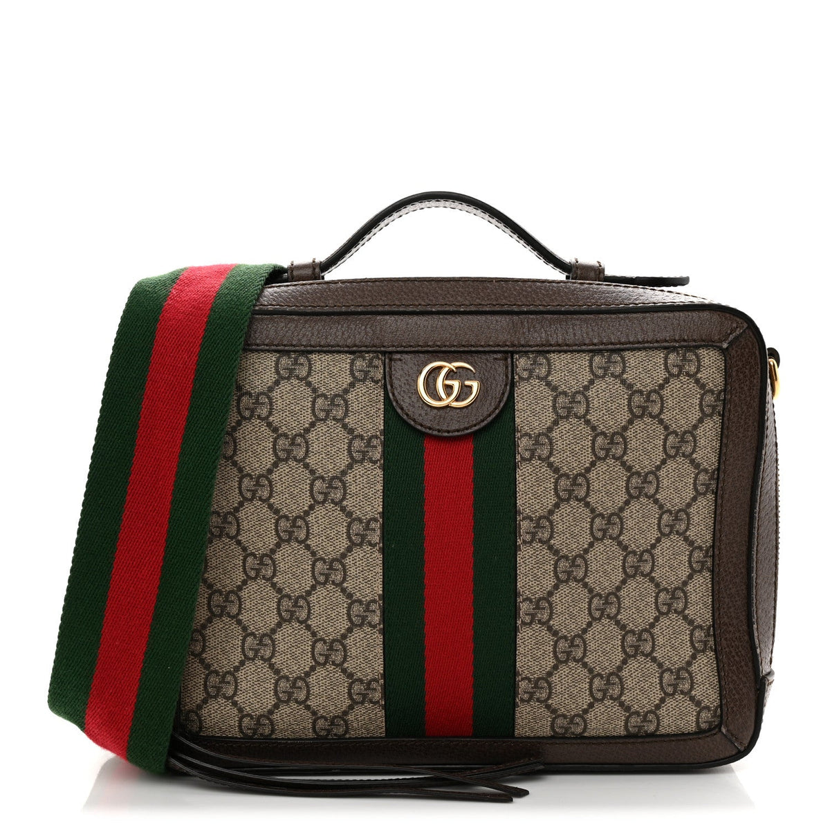 GG Supreme Monogram Web Small Ophidia Top Handle Shoulder Bag Brown wholesalehk.shop