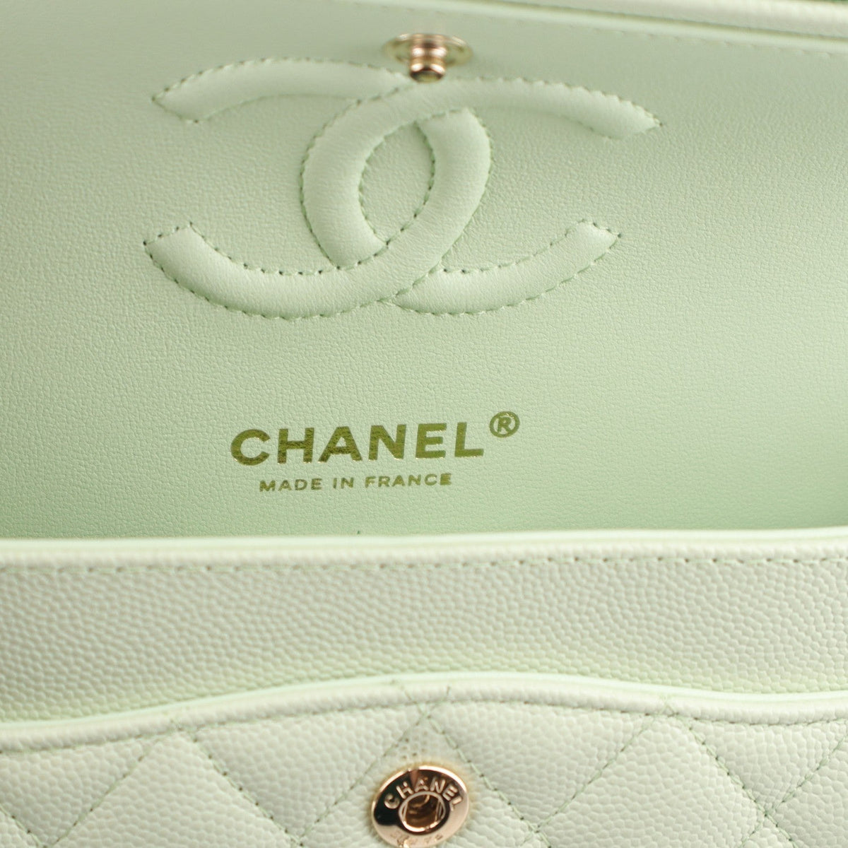Caviar Quilted Small Double Flap Light Green wholesalehk.shop