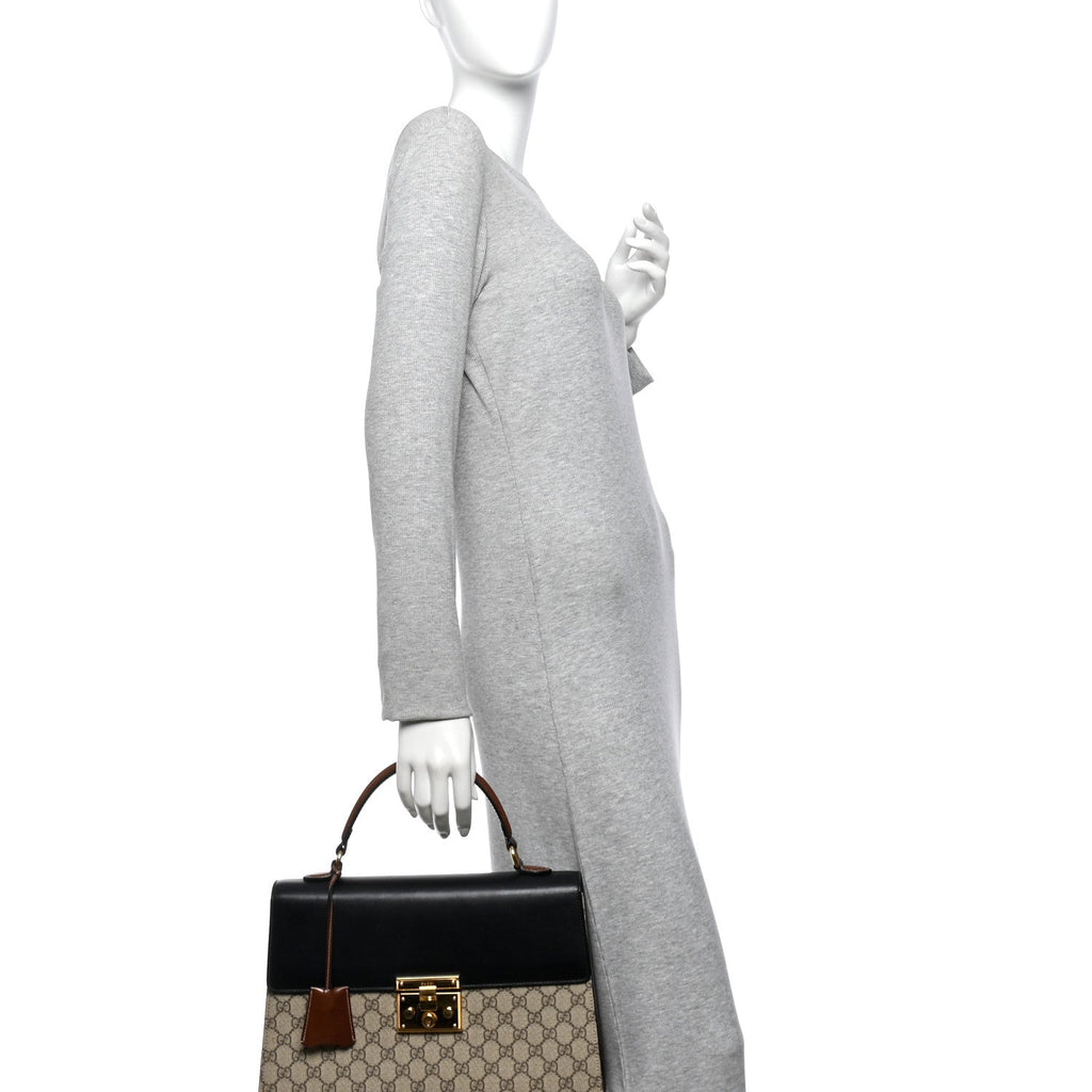 GG Supreme Monogram Calfskin Medium Padlock Top Handle Bag Beige Black Cuir £¨ Direct shipment via from wholesalehk.shop