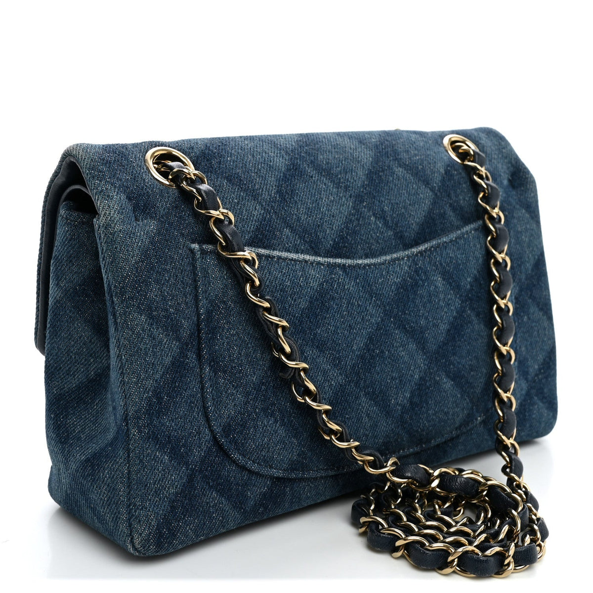 Printed Denim Quilted Small Double Flap Light Blue wholesalehk.shop