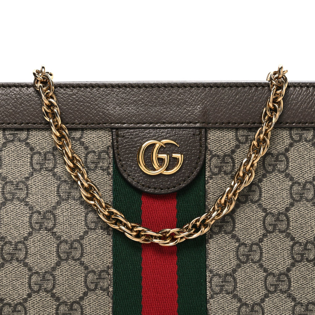 GG Supreme Monogram Web Small Ophidia Chain Shoulder Bag Brown wholesalehk.shop