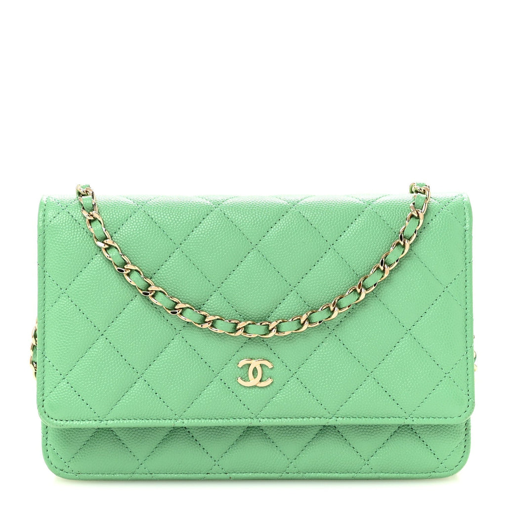 Caviar Quilted Wallet On Chain WOC Green wholesalehk.shop