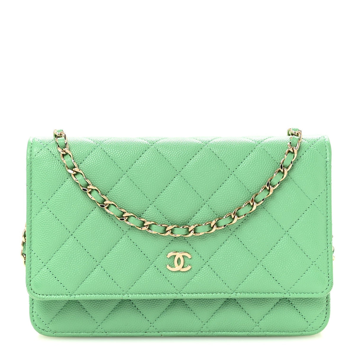 Caviar Quilted Wallet On Chain WOC Green wholesalehk.shop