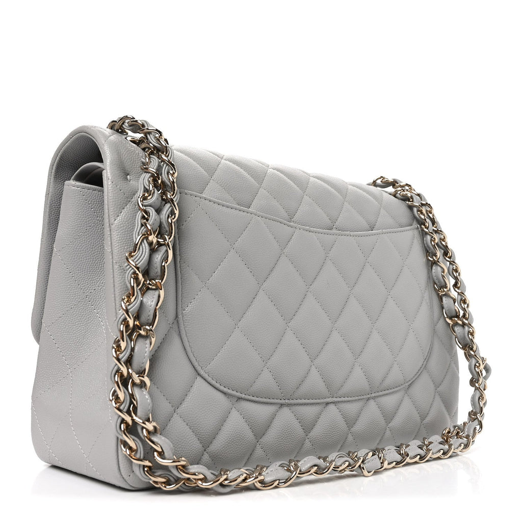 Caviar Quilted Jumbo Double Flap Grey wholesalehk.shop
