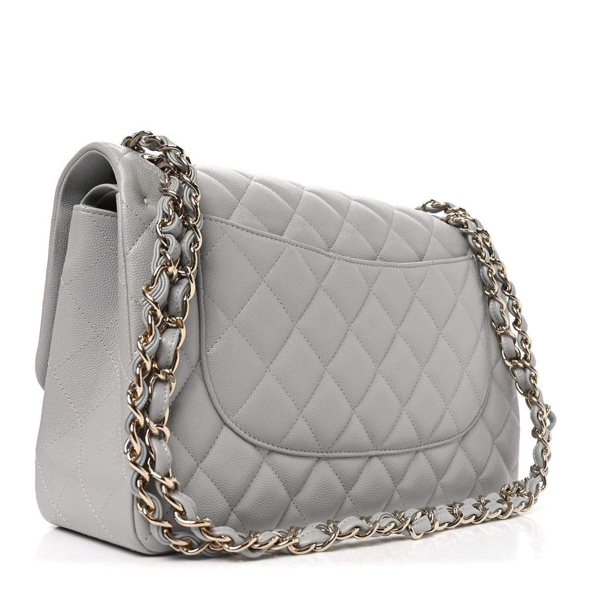 Caviar Quilted Jumbo Double Flap Grey wholesalehk.shop