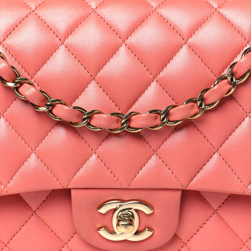Iridescent Lambskin Quilted Medium Double Flap Pink wholesalehk.shop