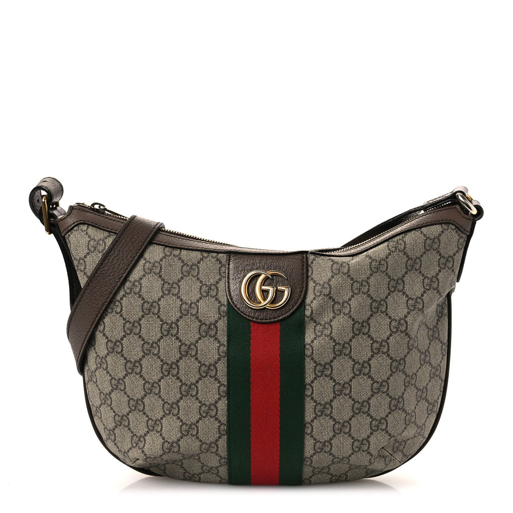 GG Supreme Monogram Web Small Ophidia Half Moon Hobo Brown wholesalehk.shop