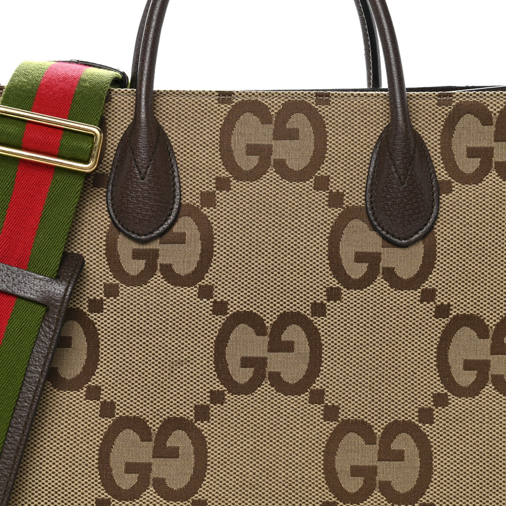 Monogram Jumbo GG Textured Dollar Calfskin Web Small Tote Bag Camel Ebony New Acero wholesalehk.shop