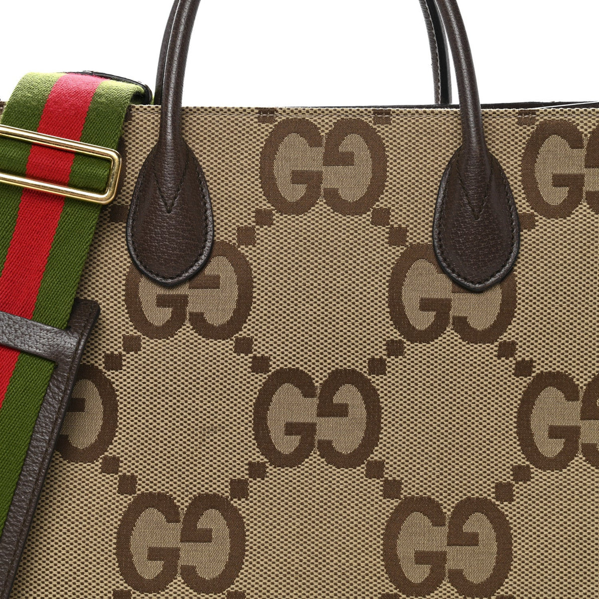 Monogram Jumbo GG Textured Dollar Calfskin Web Small Tote Bag Camel Ebony New Acero wholesalehk.shop