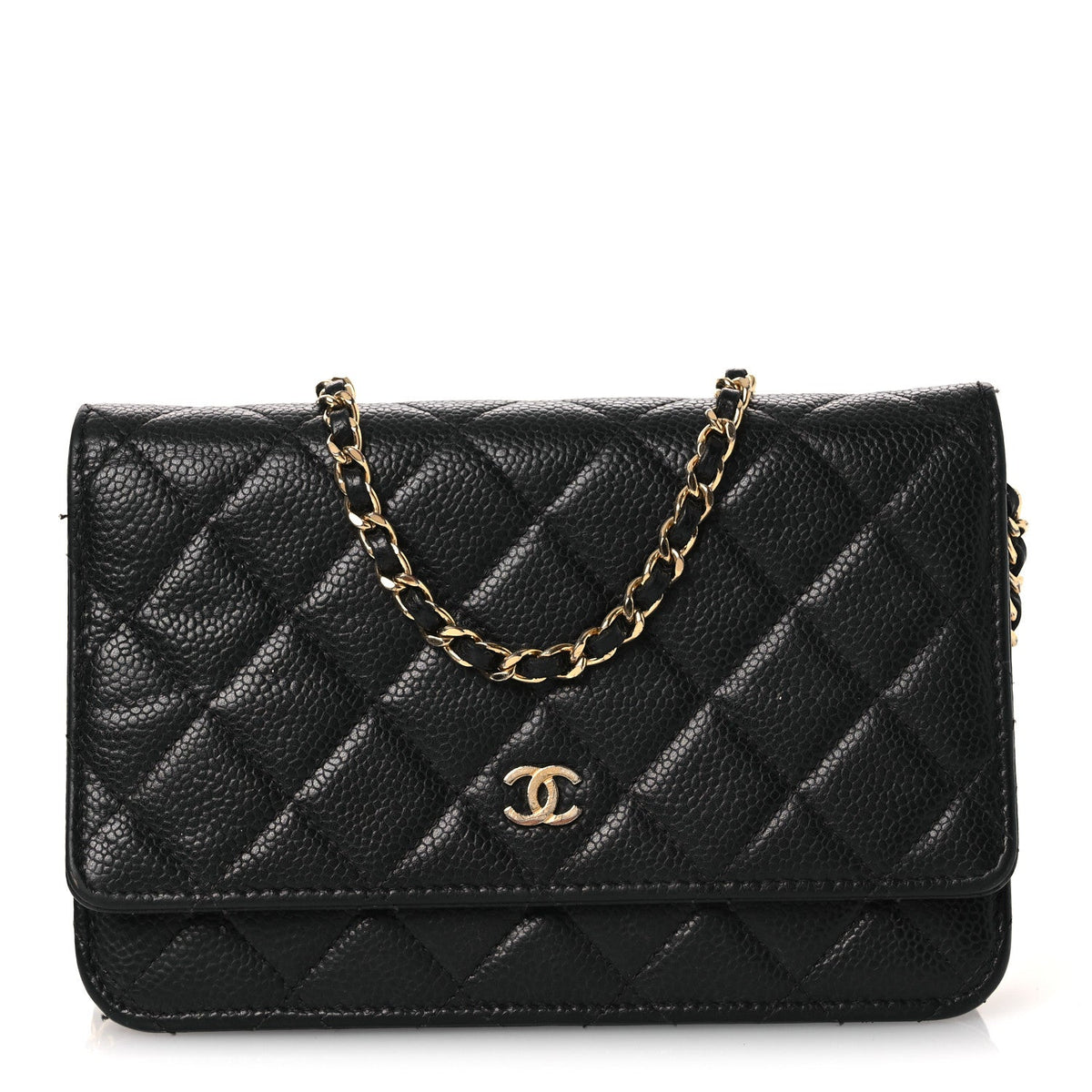 Caviar Quilted Wallet on Chain WOC Black wholesalehk.shop