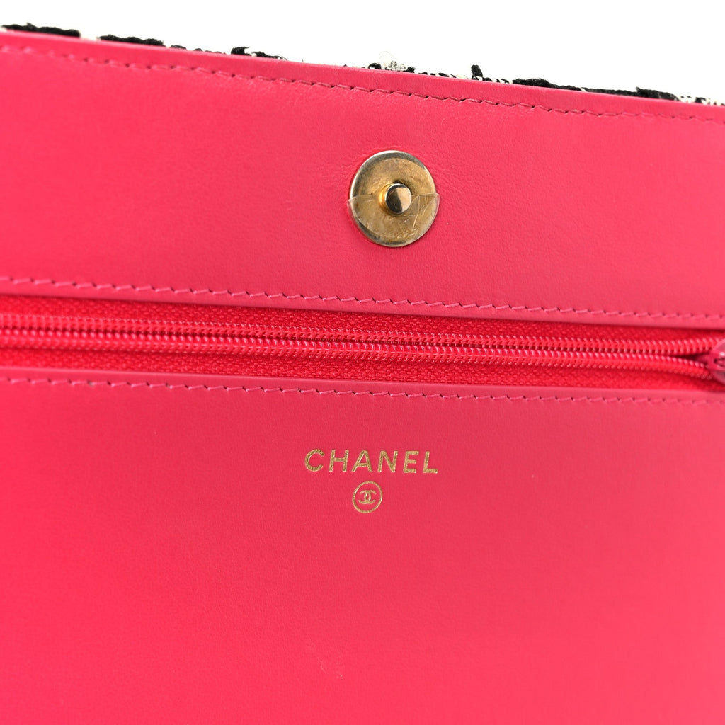 Tweed Calfskin Signe Wallet On Chain WOC Black Pink Orange wholesalehk.shop