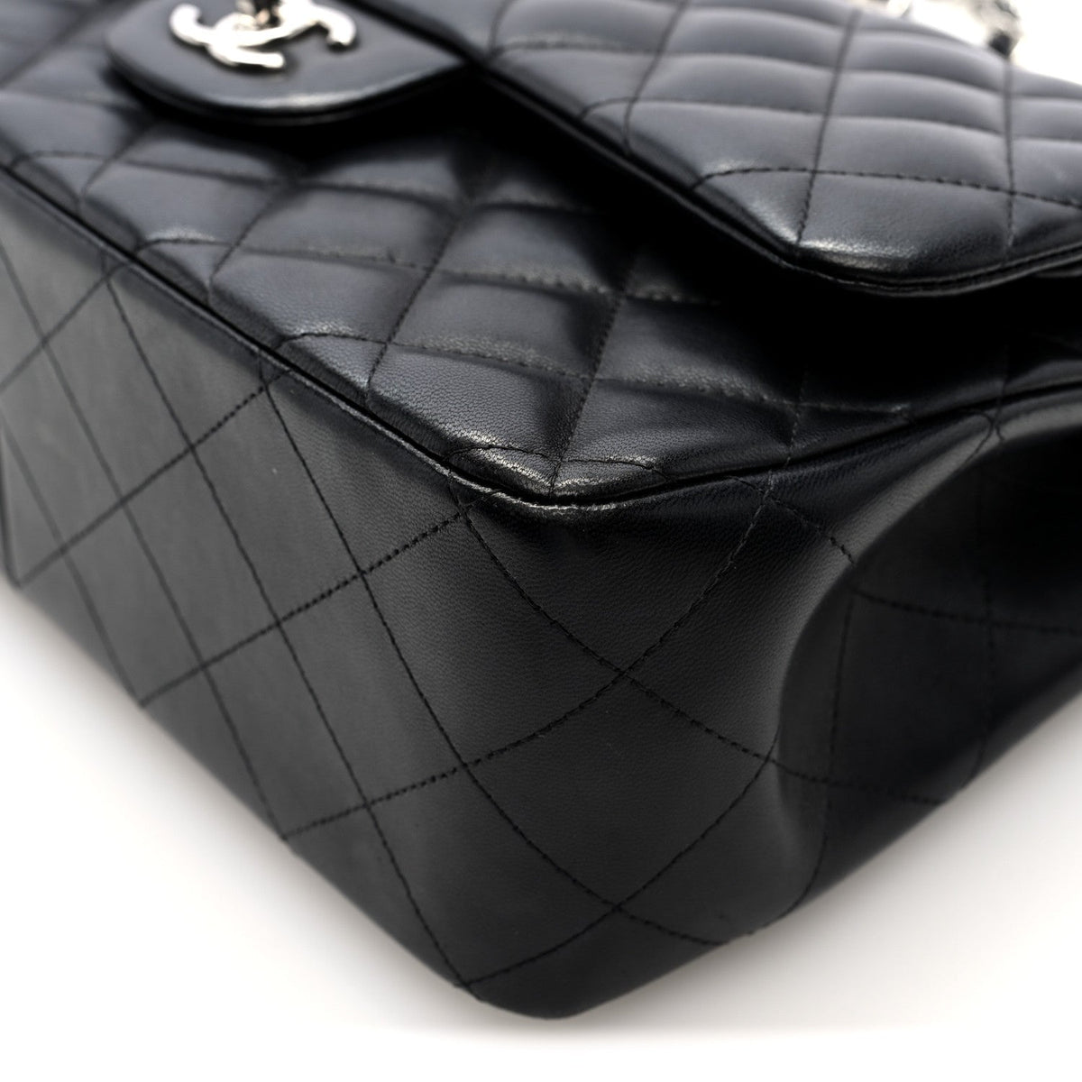 Lambskin Quilted Jumbo Double Flap Black wholesalehk.shop