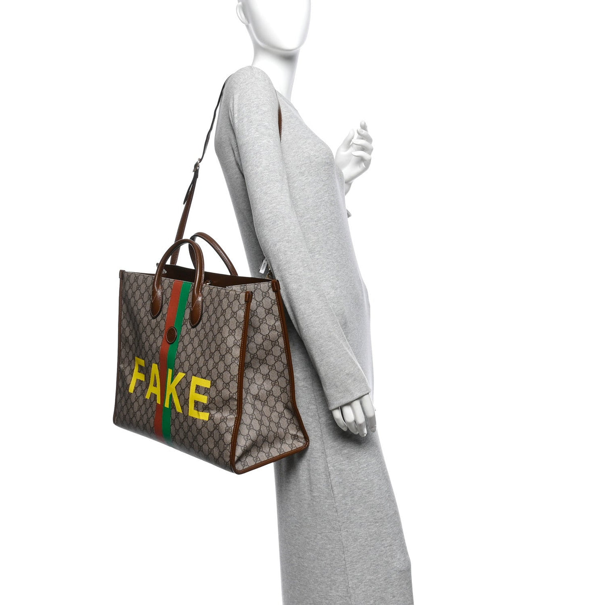 GG Supreme Monogram Fake/Not Large Retro Interlocking G Tote Bag Beige Brown Sugar wholesalehk.shop