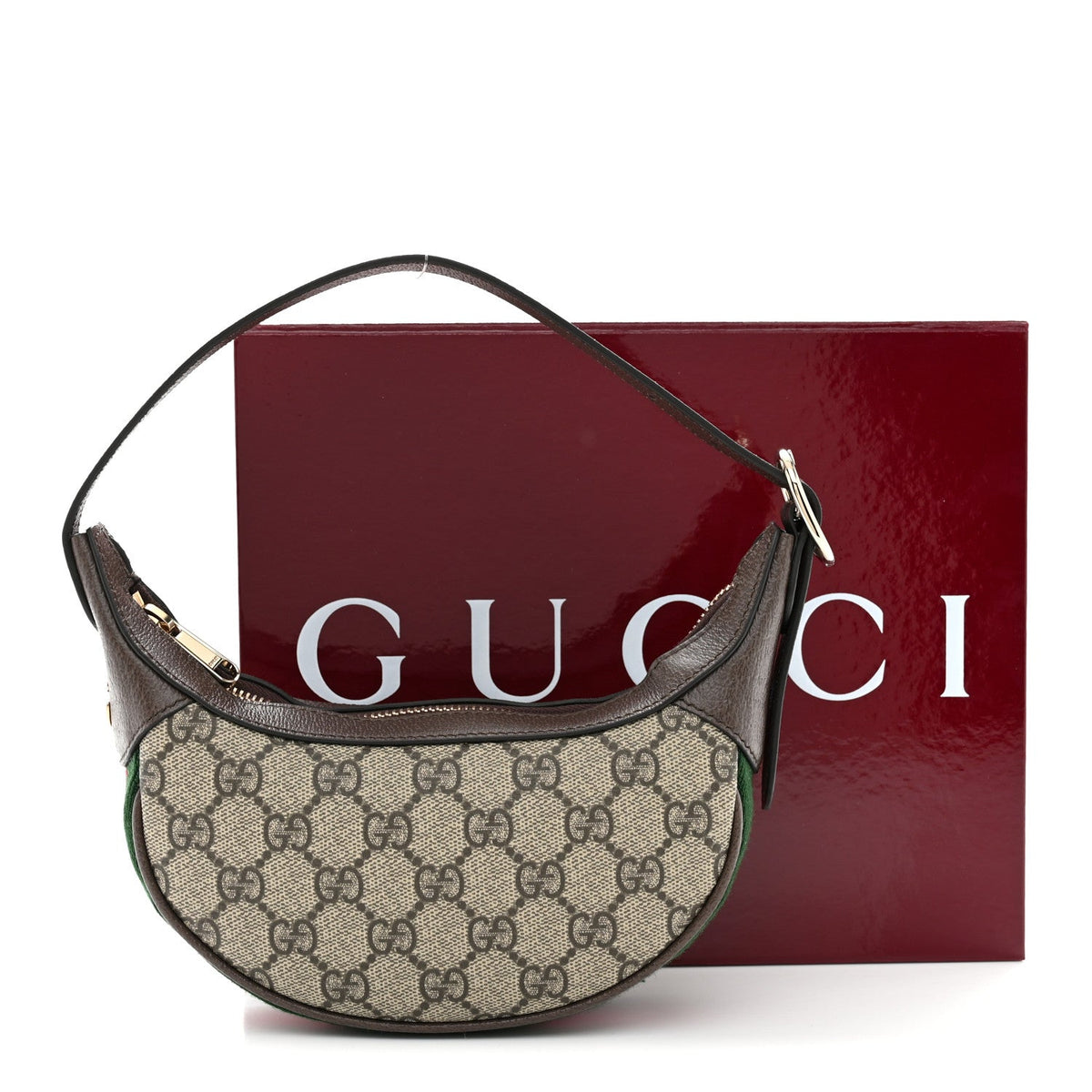 GG Supreme Monogram Textured Calfskin Web Mini Ophidia Half Moon Hobo Beige Ebony New Acero Beige Ebony New Acero wholesalehk.shop