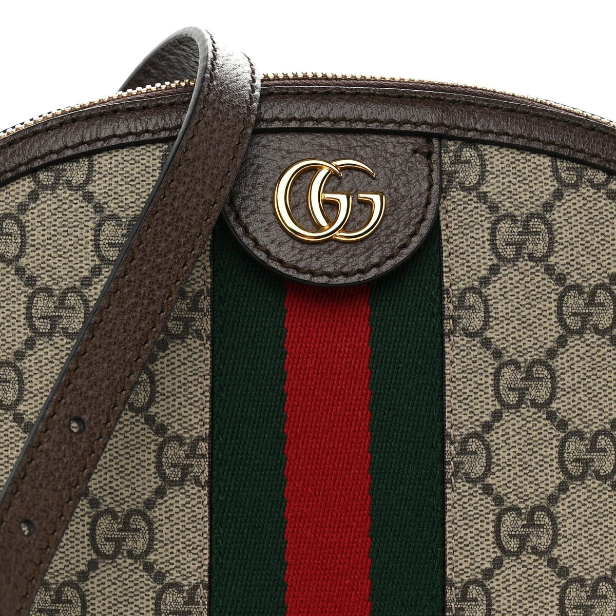 GG Supreme Monogram Textured Dollar Calfskin Web Small Ophidia Dome Shoulder Bag Beige Ebony New Acero wholesalehk.shop