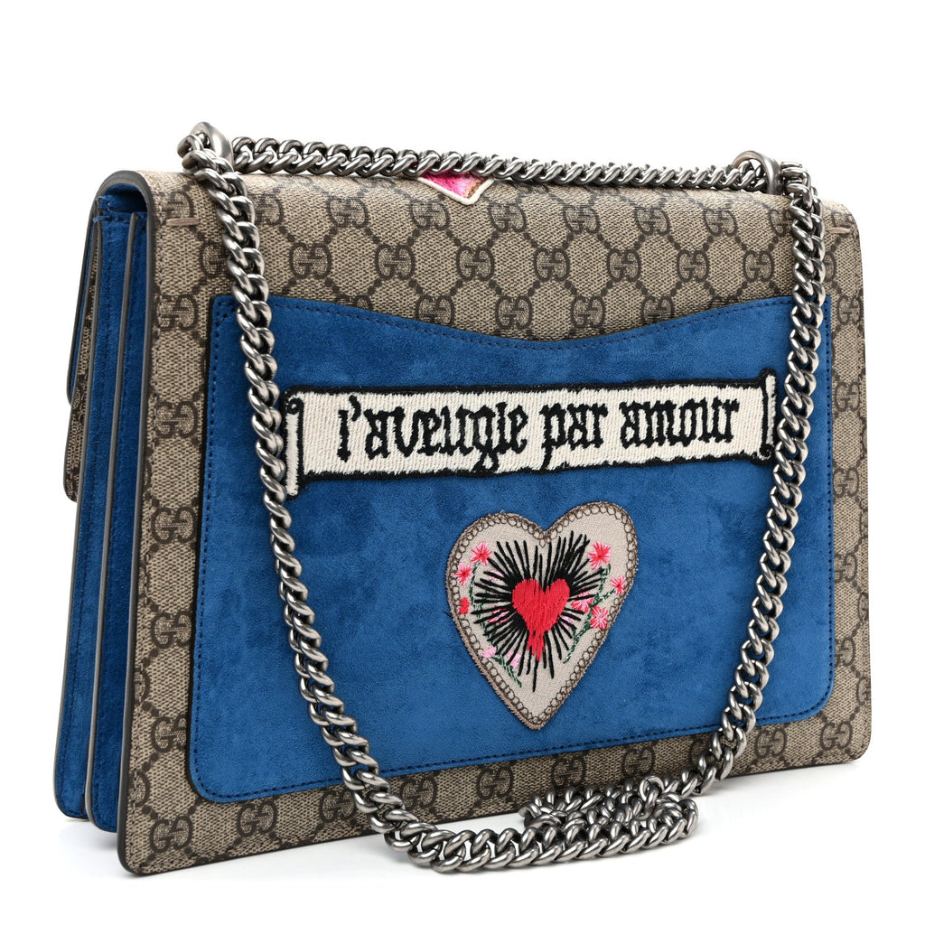 GG Supreme Monogram Embroidered Medium Dionysus Shoulder Bag Blue wholesalehk.shop