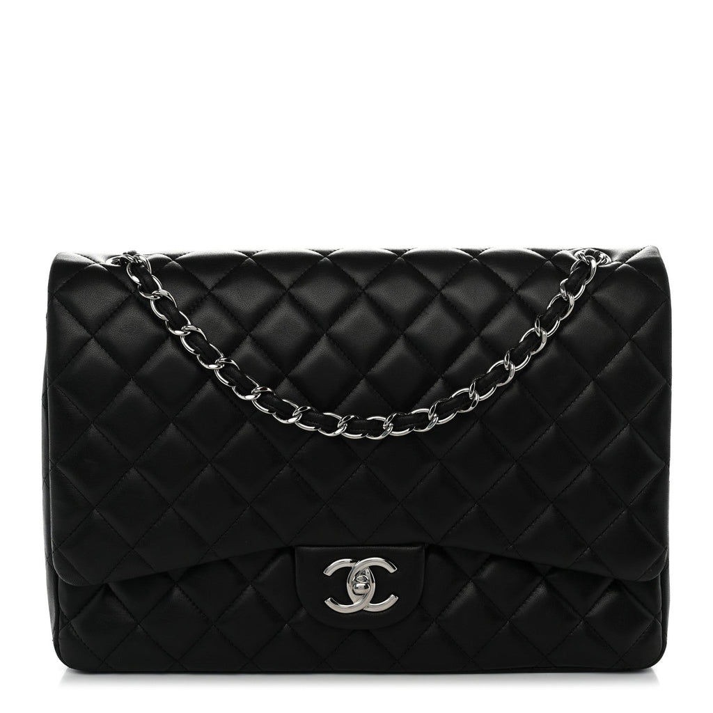 Lambskin Quilted Maxi Double Flap Black wholesalehk.shop