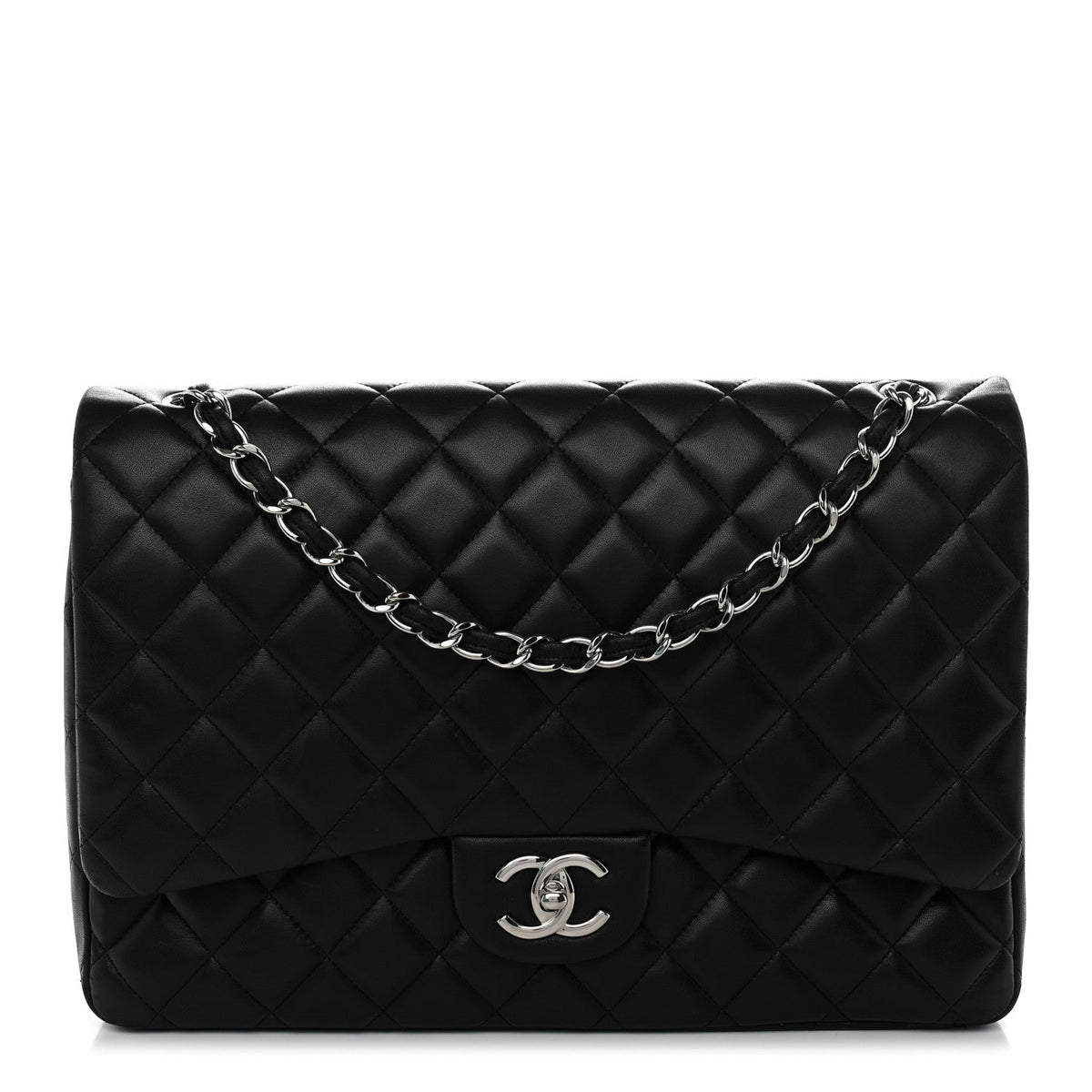 Lambskin Quilted Maxi Double Flap Black wholesalehk.shop