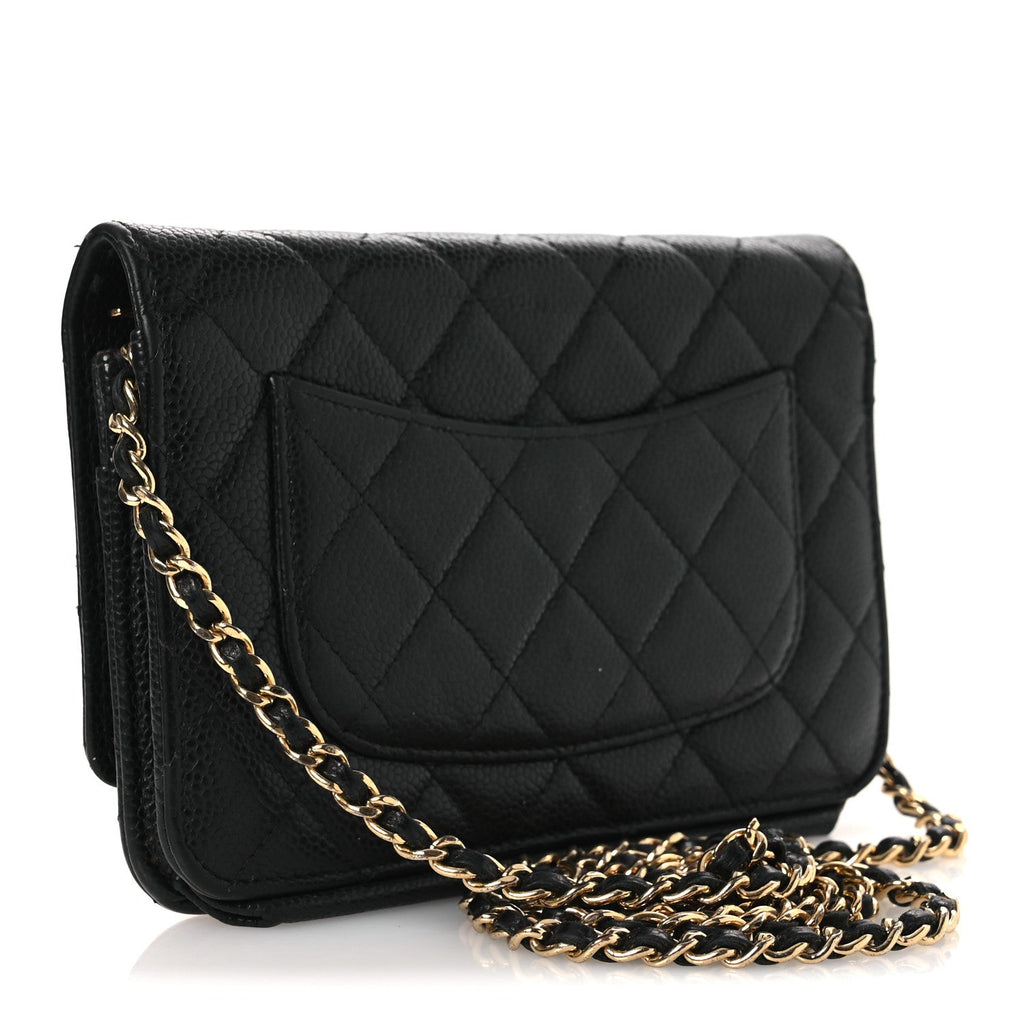 Caviar Quilted Wallet on Chain WOC Black wholesalehk.shop