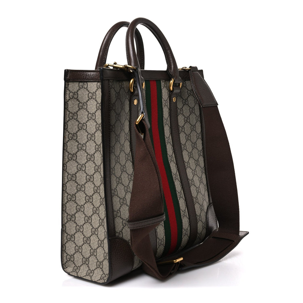GG Supreme Monogram Textured Dollar Calfskin Web Medium Ophidia Tote Bag Beige Ebony wholesalehk.shop