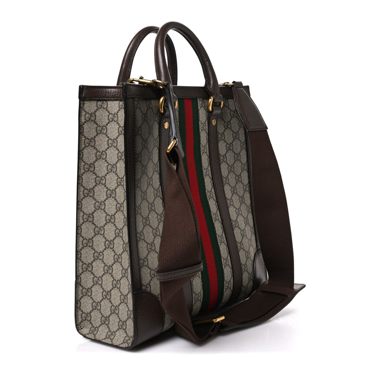 GG Supreme Monogram Textured Dollar Calfskin Web Medium Ophidia Tote Bag Beige Ebony wholesalehk.shop