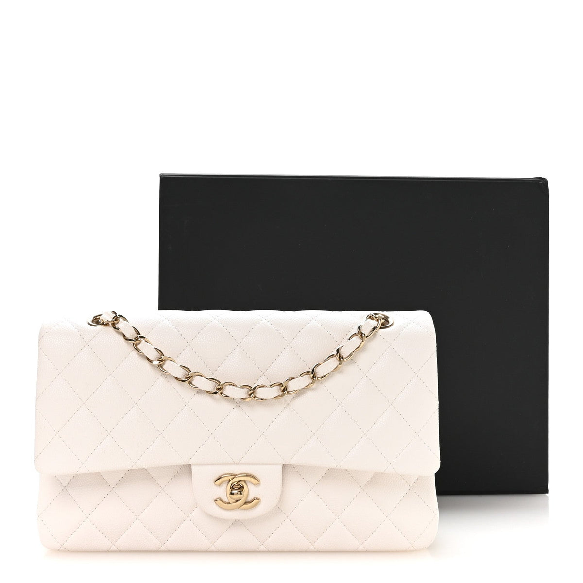 Caviar Quilted Medium Double Flap White wholesalehk.shop