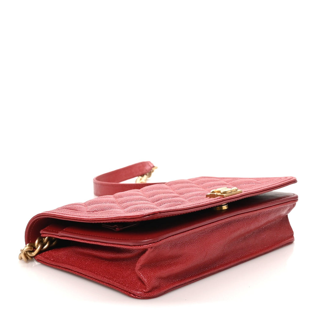 Caviar Quilted Boy Wallet On Chain WOC Red wholesalehk.shop