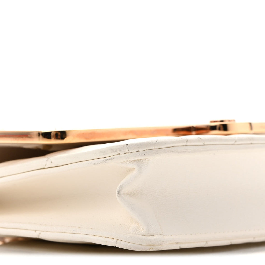 Lambskin Quilted Frame Wallet On Chain WOC White wholesalehk.shop
