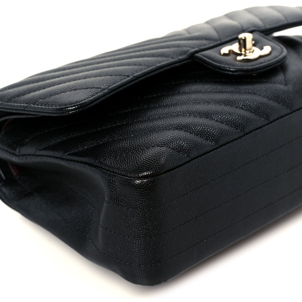 Caviar Chevron Quilted Medium Double Flap Black wholesalehk.shop
