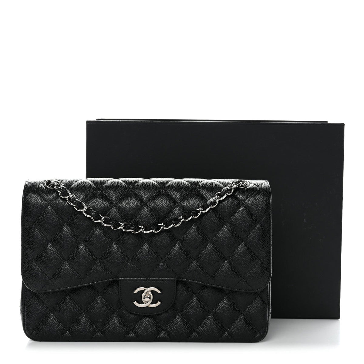 Caviar Quilted Jumbo Double Flap Black wholesalehk.shop