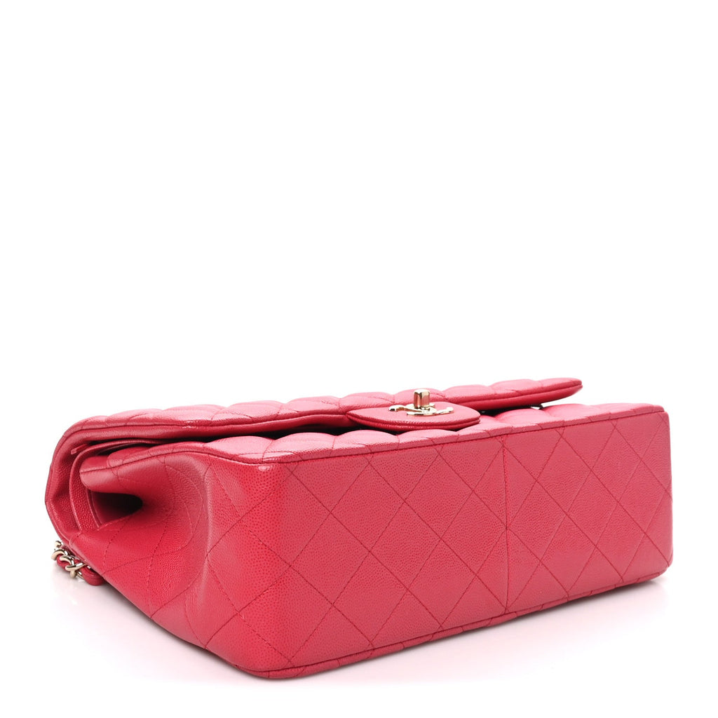 Caviar Quilted Jumbo Double Flap Dark Pink wholesalehk.shop