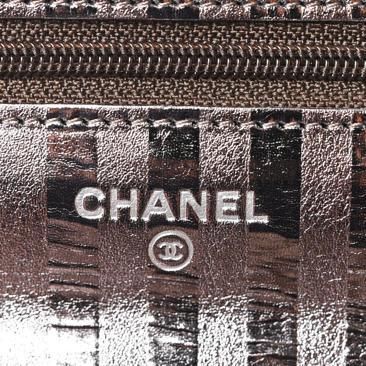 Metallic Striped Calfskin Reissue Wallet On Chain WOC Silver wholesalehk.shop