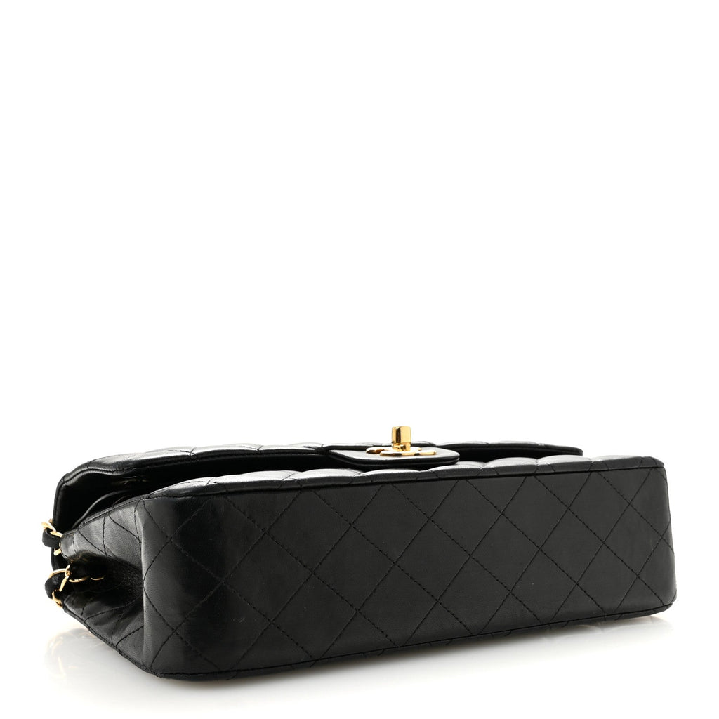 Lambskin Quilted Medium Double Flap Black wholesalehk.shop