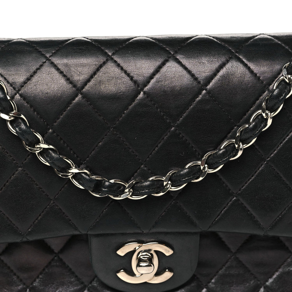 Lambskin Quilted Medium Double Flap Black wholesalehk.shop