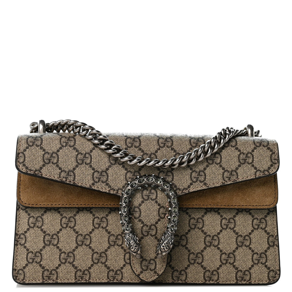 GG Supreme Monogram Suede Crystal Small Dionysus Shoulder Bag Beige Ebony Taupe wholesalehk.shop