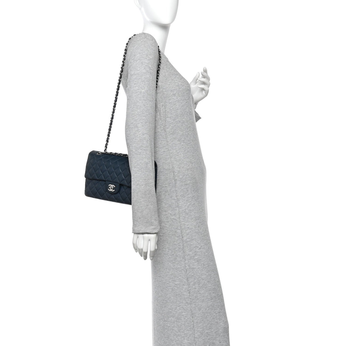 Caviar Quilted Medium Double Flap Navy wholesalehk.shop