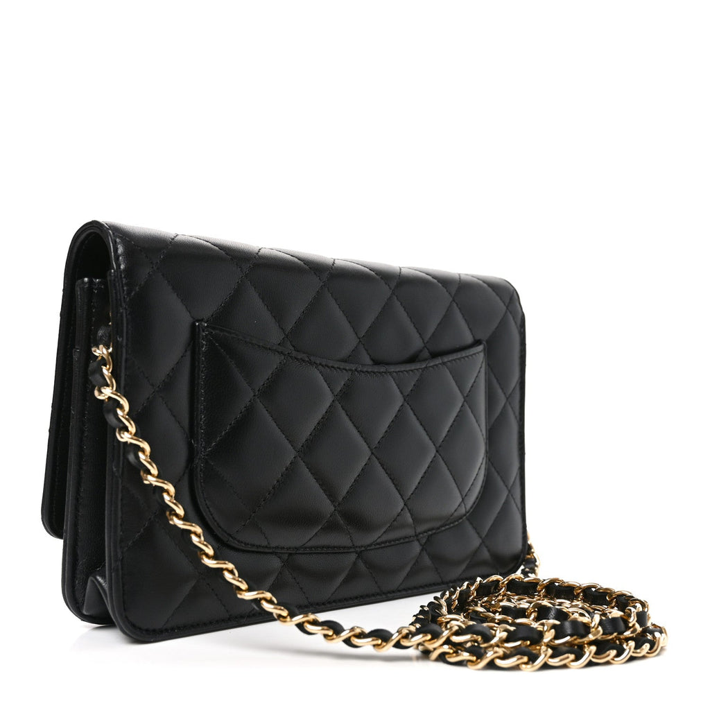 Lambskin Quilted Wallet On Chain WOC Black wholesalehk.shop