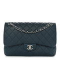 Metallic Caviar Quilted Jumbo Double Flap Dark Blue wholesalehk.shop