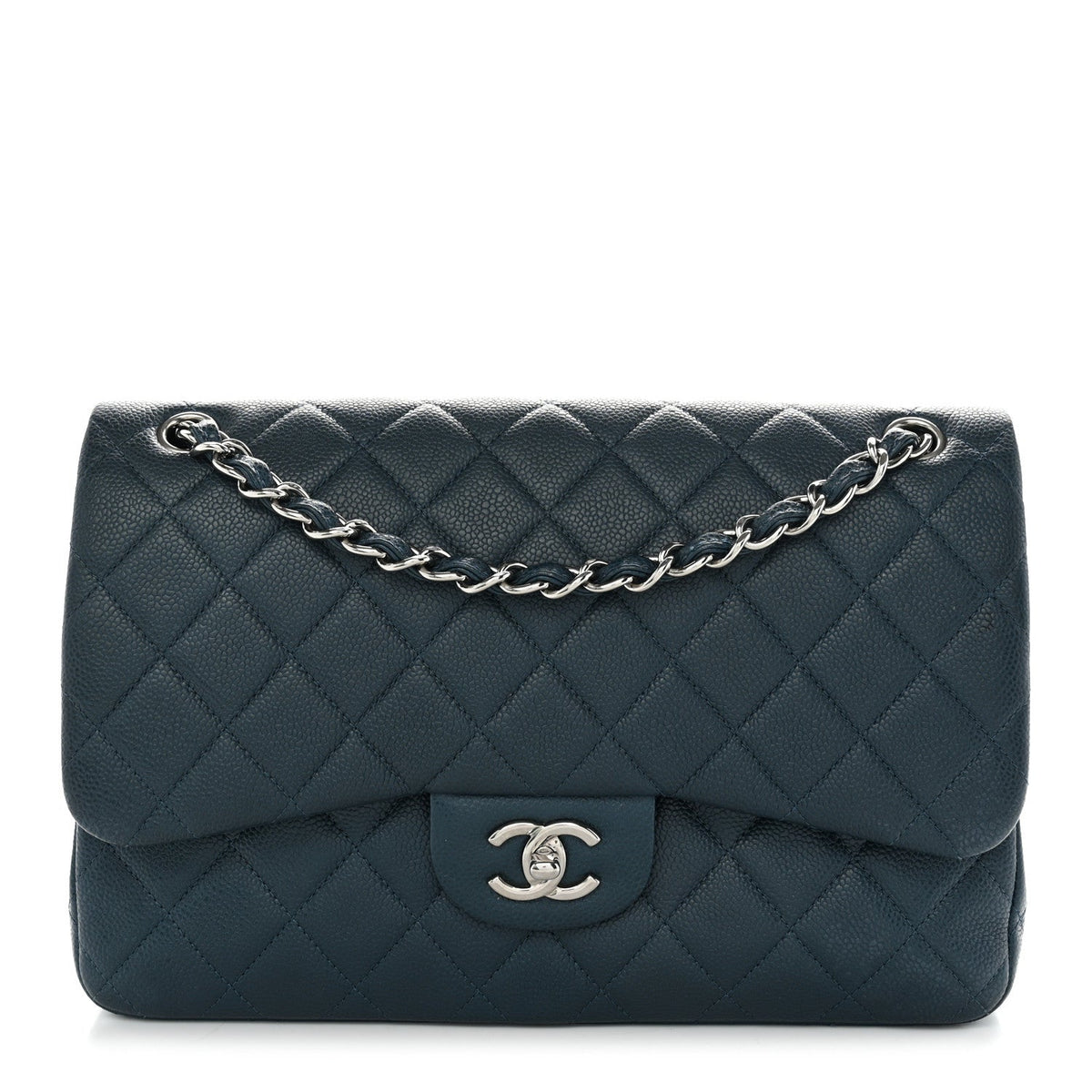 Metallic Caviar Quilted Jumbo Double Flap Dark Blue wholesalehk.shop